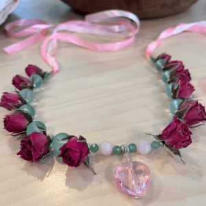 Rose Crown: Pink Heart with Rose Quartz and Sand Glass