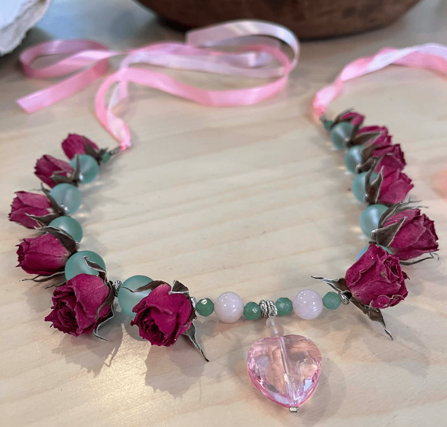 Rose Crown: Pink Heart with Rose Quartz and Sand Glass